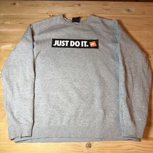 NIKE JUST DO IT Mens Pullover SWEATSHIRT SIZE L cotton gray long Sleeve